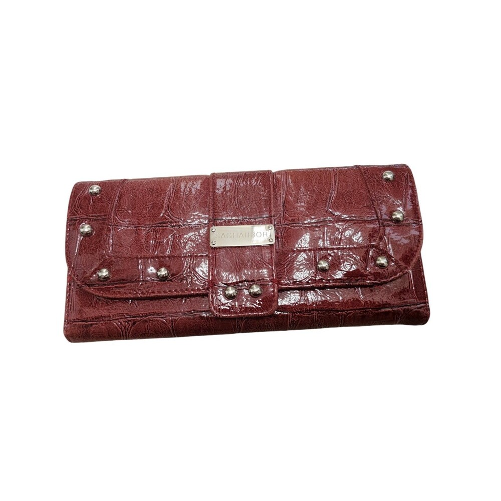 Sag Harbor Burgundy Faux Croc Leather Wallet with Stud Accents